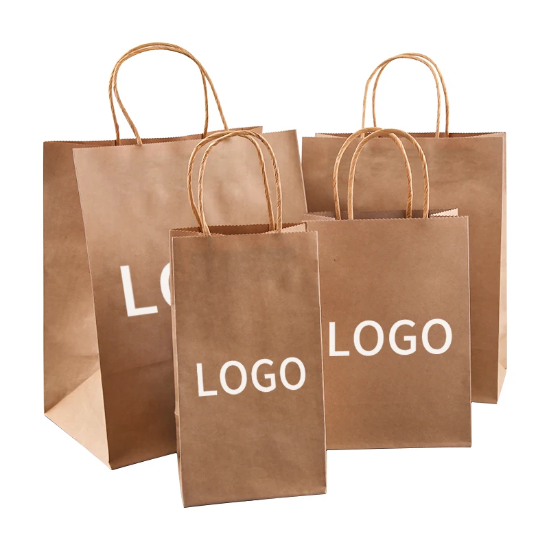 26*12*33 cm stock White and brown colorful biodegradable kraft paper twisted tote shopping bag with logo printed