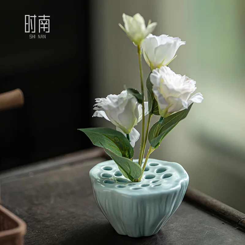 Ceramic frog Flower Arrangement Ceramic Celadon Vase Flower Pot Chinese Style Tea Mat Tea Table