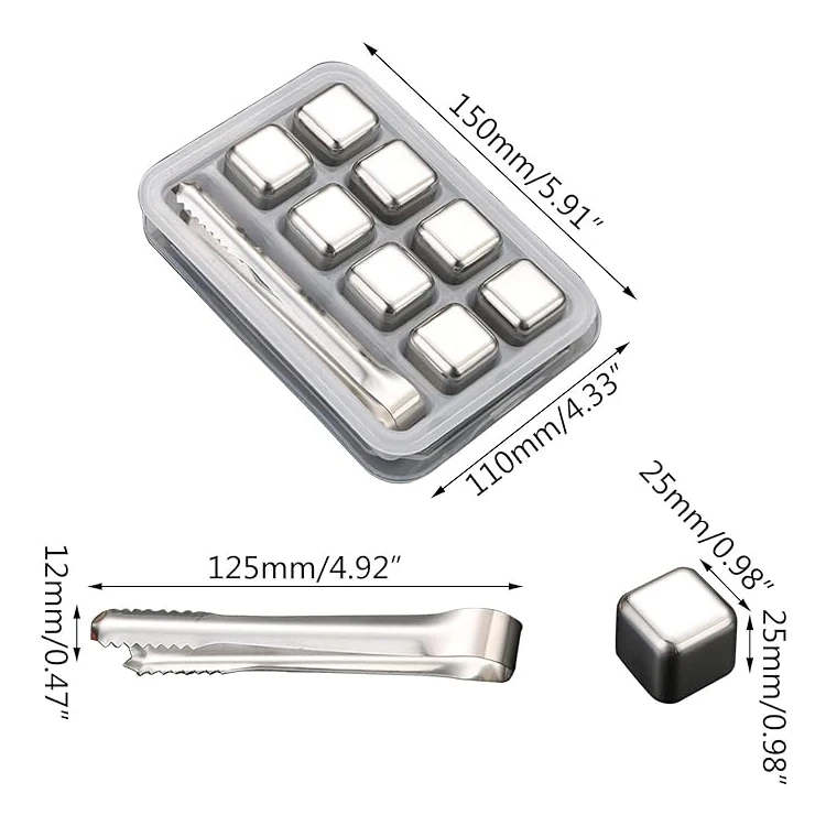 Bar Barware Cooling Ice Grains Reusable Ice Cubes Metal 304 Stainless Steel Bullet Ice Cube Set for Wine whiskey