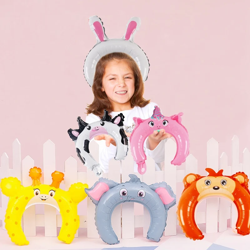 Hot Sale Cute Frog Panda Fox Baby Animal Headband Foil Balloon Birthday Party Balloons Decoration Birthday Balloons