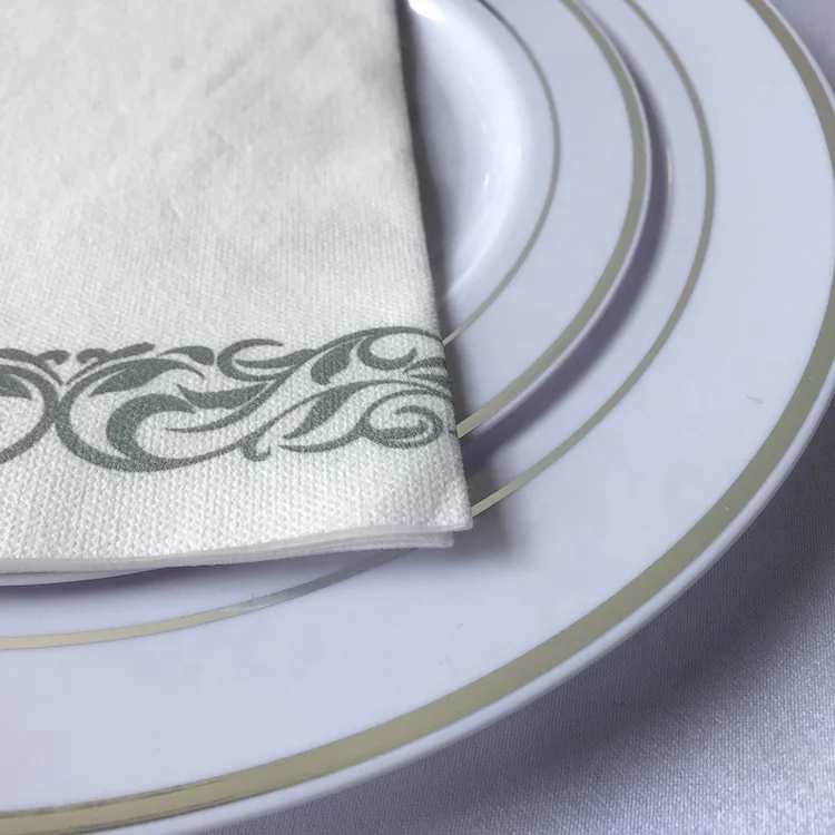 Cheap silver rim white disposable plastic plate in wholesale