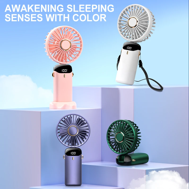 Cheap Handheld Digital Display Outdoor Portable Fan Foldable Table Table Fan With Base Hanging Camping Cooling Fan