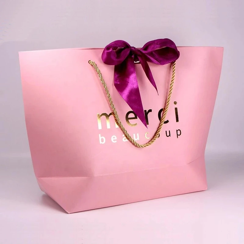 Custom Luxury Cardboard Gift Paper Bag with Logo Personalized Design Wedding Bag for Shopping and Jewelry