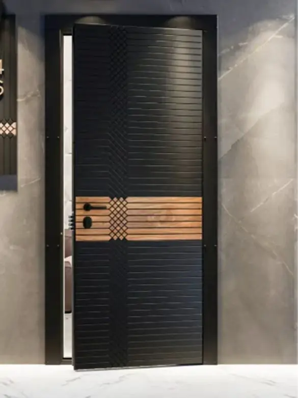 Modern Style Windproof Thermal-Insulating Fire-Rated Aluminum Stainless Steel Security Door for Outdoor Entrance