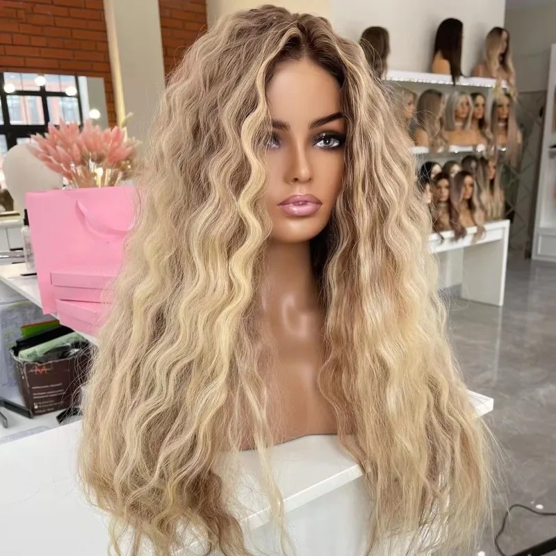 Caramel Highlight Blonde Human Hair Wigs Natural Wave Straight European Virgin HD Transparent Lace Front Wigs