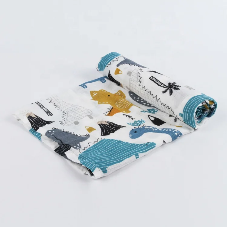 
White customized size animal print 100% cotton best soft blanket baby swaddle muslin for military 