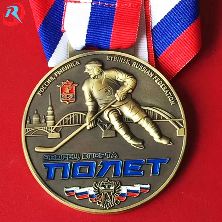 wholesale custom logo high quality antique gold plating award sports metal medal with ribbon