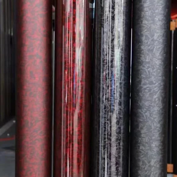 Vinyl bubble-free self-mucous car body Car Wrap Roll Black Custom vinyl carbon 6D 7D forged Red gloss Carbon Fiber 1.52*18M