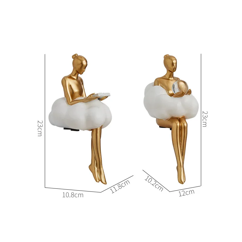 Modern Golden Cloud Girl Sculptures And Statuettes Figurines Knick-Knacks Room Decor