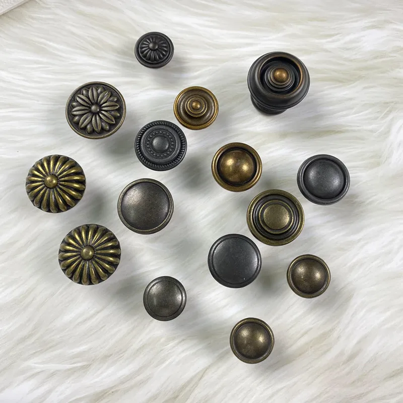 Customized Zinc Minimalist Antique Copper Single Hole Drawer Circular Handle European Antique Cabinet Door Single Handle