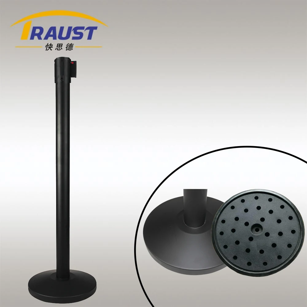 Traust museum exhibition traffic metal steel queue crowd control sign stand concrete base retractable belt barrier stanchions