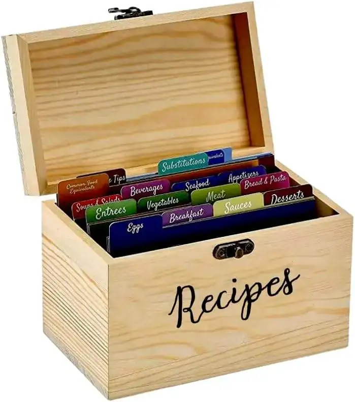 Wholesale Wooden Organizer Recipe Card Box With 10 Recipe Cards Dividers And Card Holder Organizer Gift Recipe Box