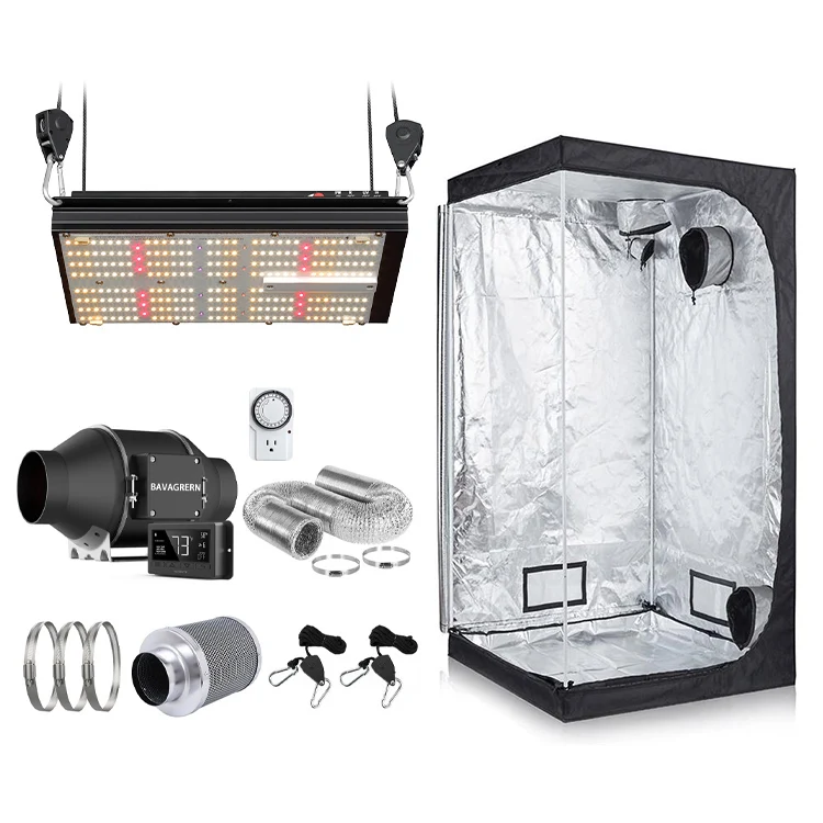 BAVAGREEN Greenhouse Small Plant Tent 60*60cm Complete Kit 120W Samsung lm301h LED Grow Light Quiet EC Motor  Duct Fan Filter