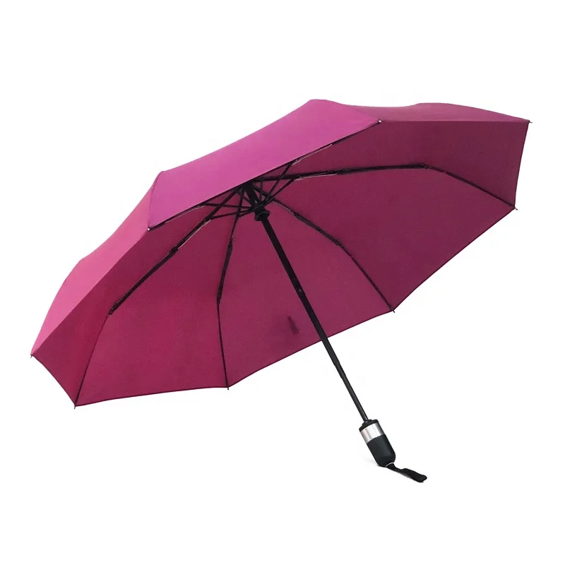 Customise Small Travel Size Pink Color Automatic 3 Folding Rain Umbrellas with Logo Prints