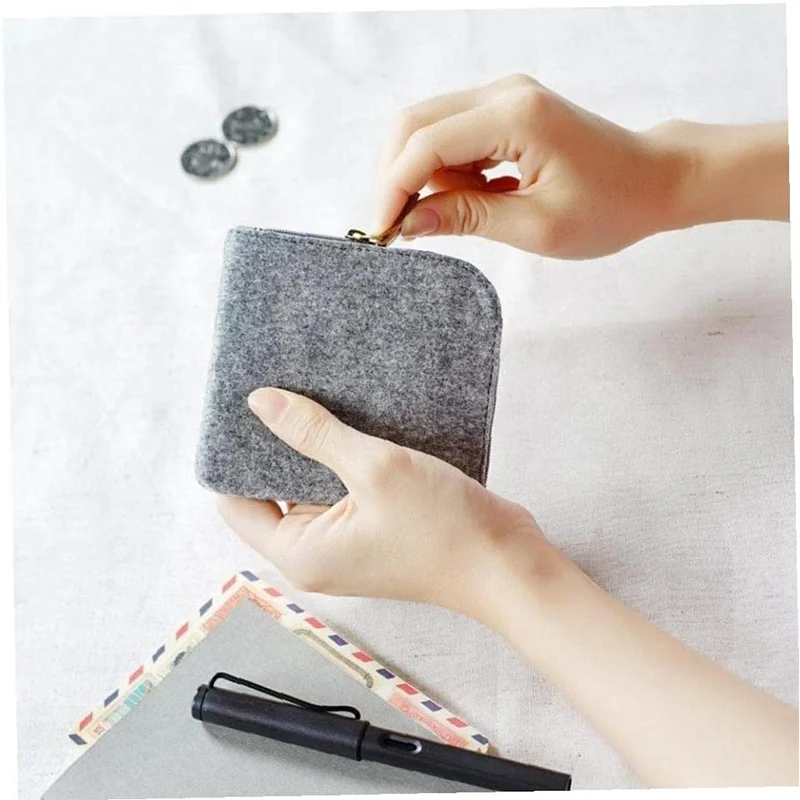 Felt Simple Coin Purse Short Wallet Change Purse Bag Mini Wallet Zipper Pouch Key Card Holder for Women Men