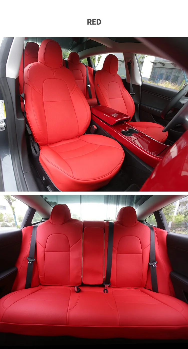 Car Seat Covers  Full Covered PU Leather Cushion Cover For 2022 Tesla Model Y