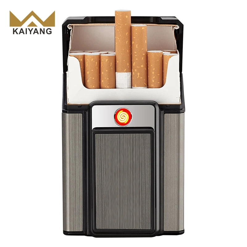 KY 2 in 1 Usb Rechargeable Lighter Portable Slim Electronic Blank Metal Vintage Cigarette Case for Man