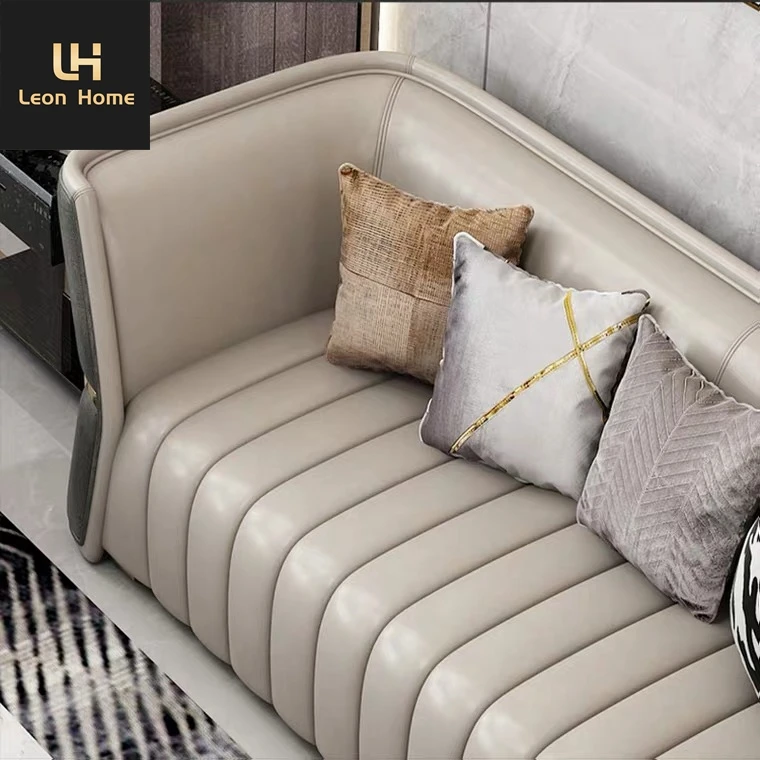 High quality leather sofa living room furniture 4 seater luxury design sofa