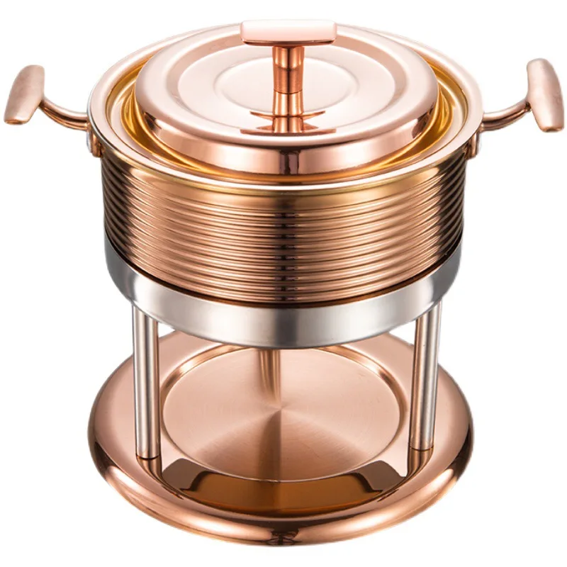 Stainless Steel Shabu Shabu Hot Pot with Alcohol Burner & Lid Mini Hot Pot Camping Pot for Camping/hiking Soup & Stock Pots
