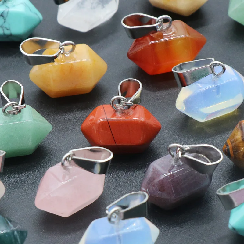 Natural crystal agate double pointed hexagon pendant bullet semi-precious stone crafts necklace
