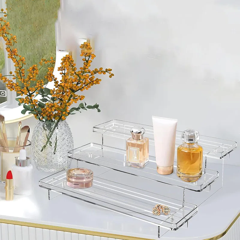 3 Tiers Transparent Acrylic Risers Whole Makeup Display Riser Custom 12x2.95x9.5inch Acrylic Storage Organizer Display Stands