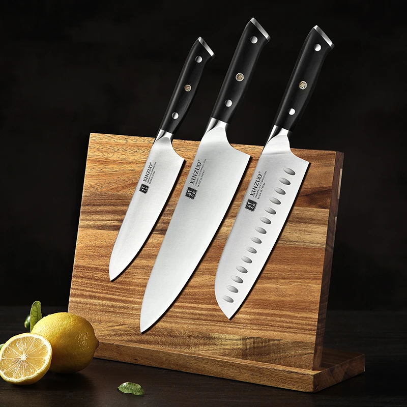 3 Pcs high-end Kitchen Chef Knife Set Premium German 1.4116 Carbon Steel Ebony Wood Handle