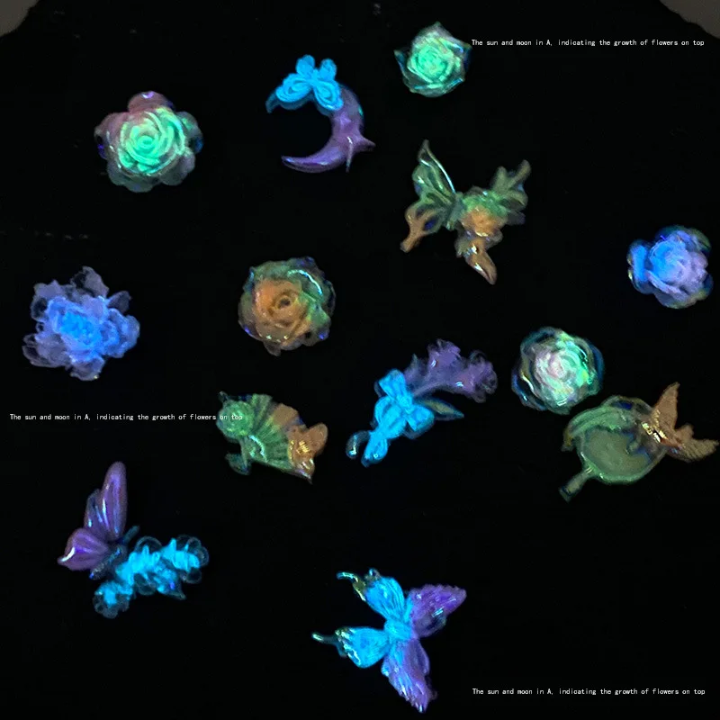 5pcs/bag Resin 3D Kitty Kawaii Aurora Butterfly Nail Charms Luxury Flower Accessories For Nail Art Decoration