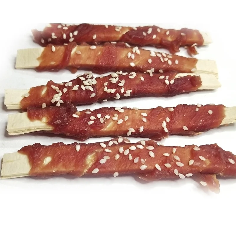 Dry dog food crystal duck wrap fish fillet sesame pet treats snack