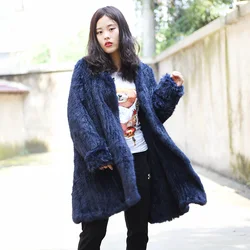 CX-G-A-139B Women European Style Long Hand Knitted Rabbit Fur Coat