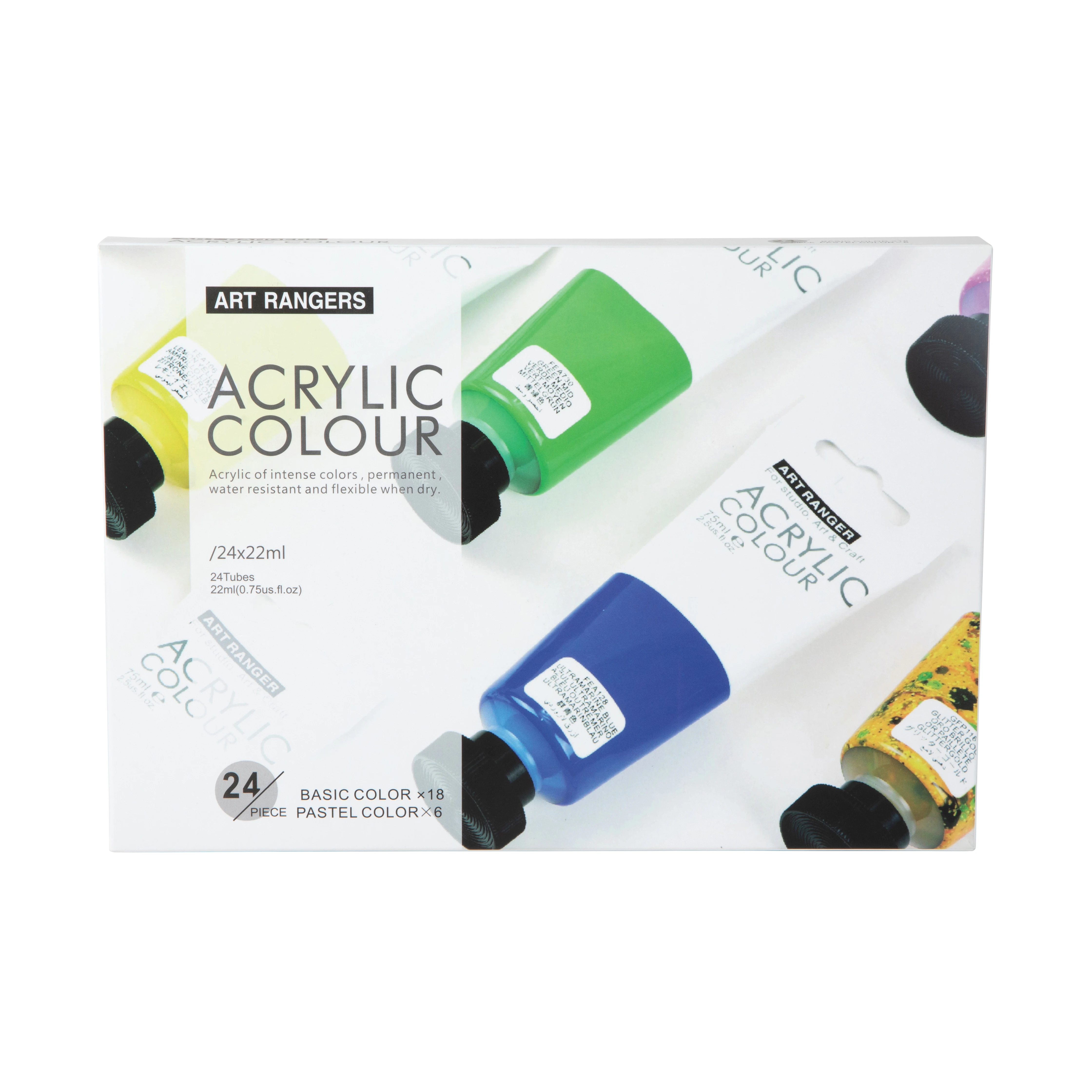Art Rangers Acrylic paint 24 colors*22ml(18 regular colors+ 6 pastel colors )