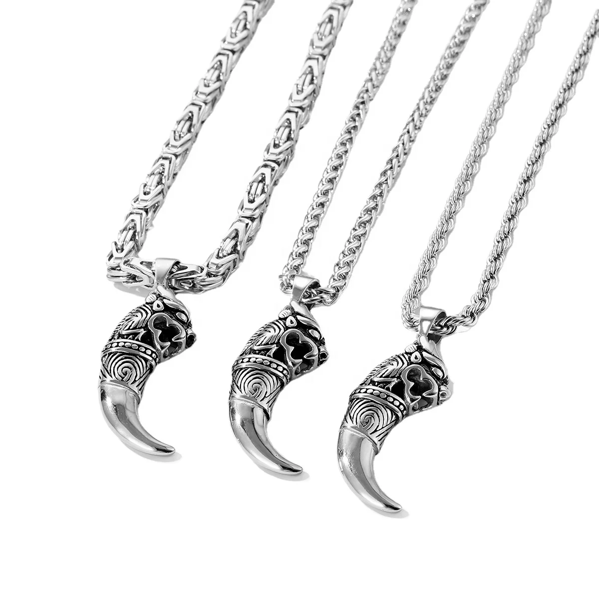 Custom trend retro punk Nordic Viking style Spike pendant necklace Silver plated stainless steel unisex hip hop jewelry necklace