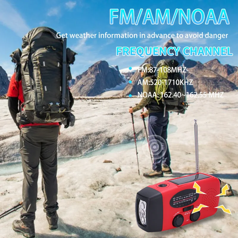 Hot sale Multi-function waterproof Emergency weather solar crank am fm noaa radio with dynamo charging 5000mah