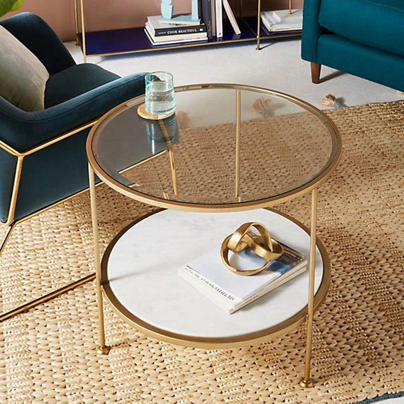 
Multifunctional double glazed round marble coffee table rose gold furniture 