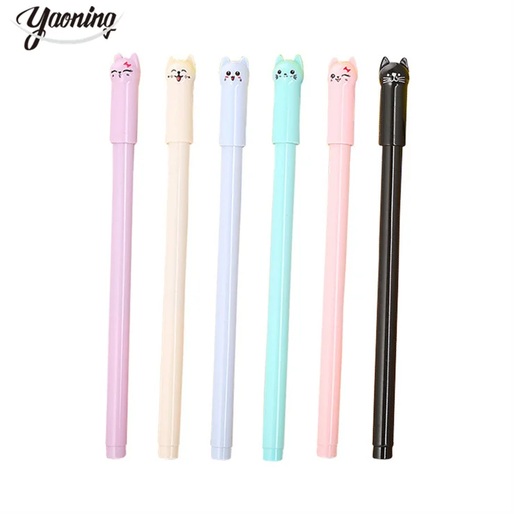 China Stationery Suppliers Cheap Wholesale Kids Cartoon Cat Design Coloring Plastic Body Liquid Ink Roller Ball Gel Pen in Bulk