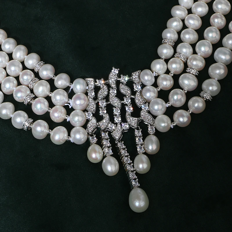 
High Quality Elegant temperament fashion popular ladies Freshwater pearl wedding party jewelry set for sale 