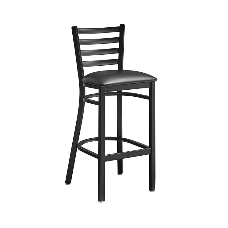 Hot Sale Black Powered Coated Finish Metal Bar Stool With Black Vinyl Padded Seat For Sale