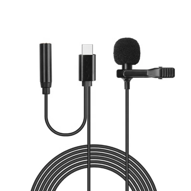 
1.5M Hands Free Professional Grade Easy Clip On Type C Plug Dual Mini Lapel Lavalier Microphone for Live 