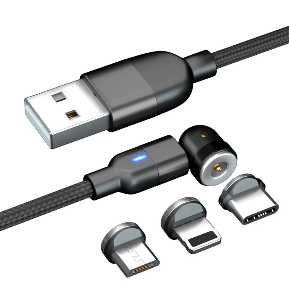 Высококачественный разъем micro usb type c 360 градусов 3 в 1 Магнитный зарядный кабель 3A