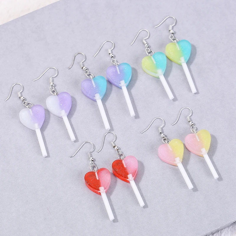 Lollipop Drop Earrings Pastel Color Candy Charm Earrings Resin Star Pendant Accessories Holiday Jewelry Gift For Her