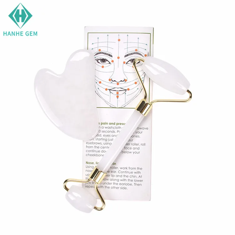 Hot Selling Facial massage white jade roller set  face massage roller