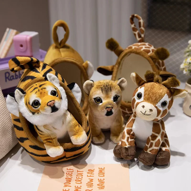 Simulation Tiger lion Leopard Giraffe Dog Plush Toy Soft Wild Animal Forest With Nest Plush Toys For Claw Machine Crane Game