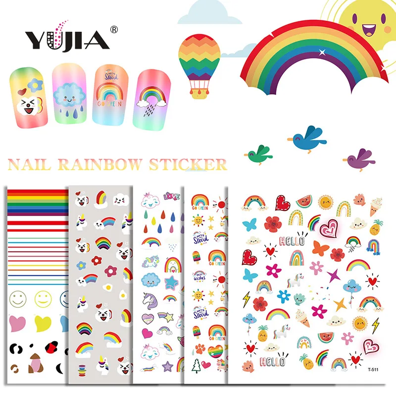 8 стилей красочный Единорог улыбка Радуга Дизайн 3D наклейка для ногтей с клеем