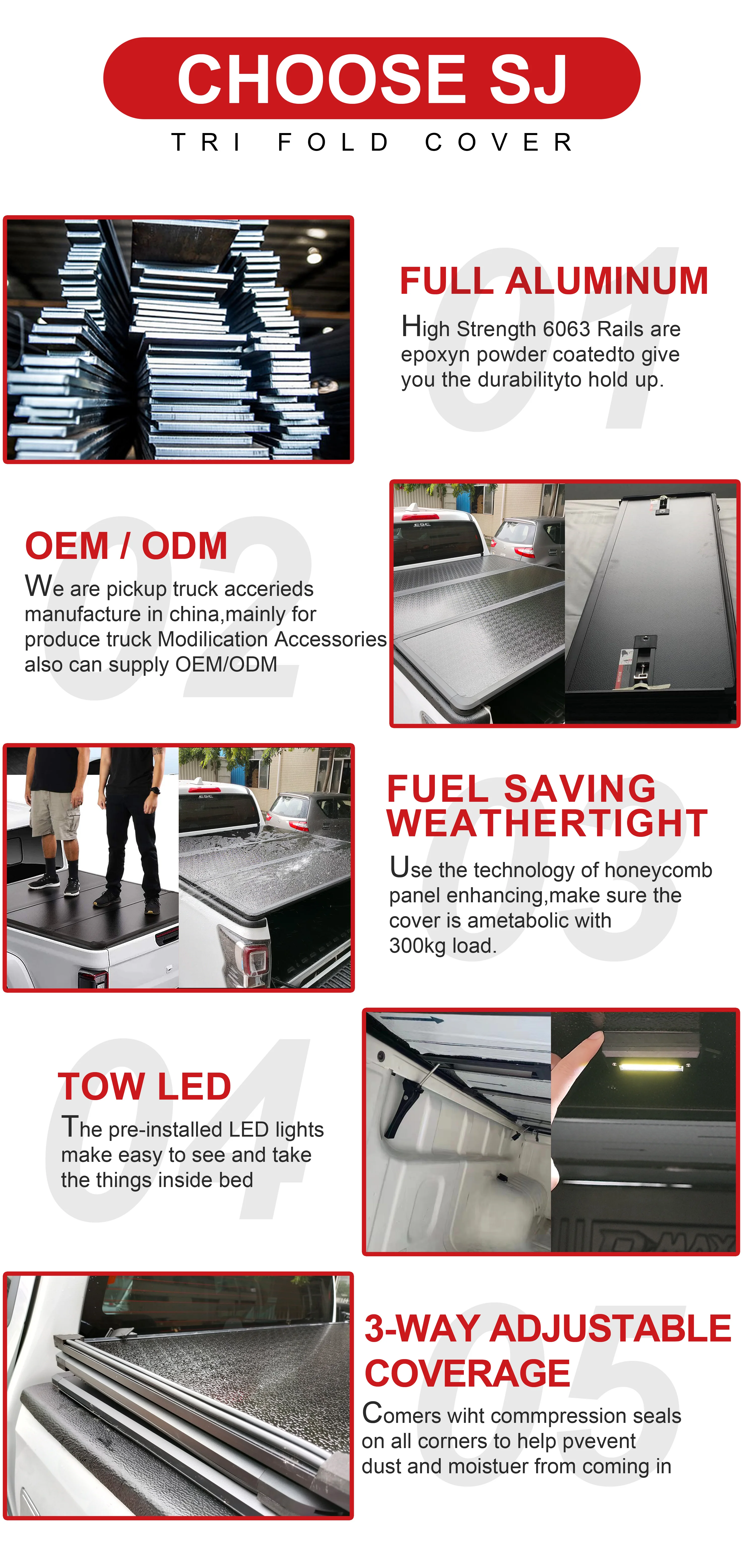 Aluminum Alloy Hard Four Fold Tri-fold Tonneau Cover High Quality Strong Bearing Capacity for Triton Dmax Revo Bt50 Navara