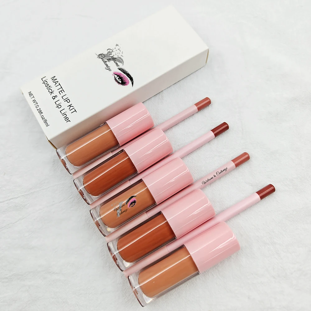2024 new arrival luxury private label own logo matte lip gloss lip liner set,private label makeup liquid lipgloss lipstick kit