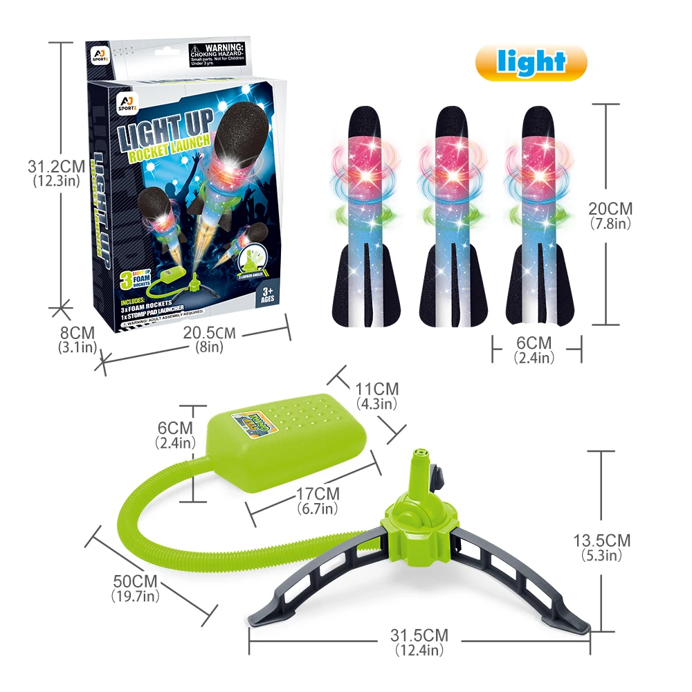 AOJIE Light Up Stomp Rocket Original Ultra Rocket Launcher With 3 Foam Rockets Fun Outdoor Toy and Gift for Boys Girls