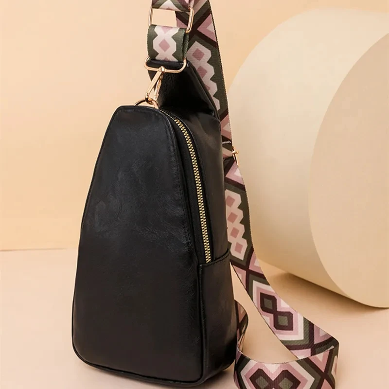 2024 New Texture PU Customize Strap Fashion Chest Bag Minimalist One Shoulder Crossbody Bag Wide Shoulder Strap for Women