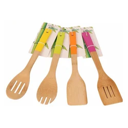 Bamboo Heat Resistant Kitchen Utensils Set Opp Bag Logo Natural Customized Home with Silicone Handle Custom 4 Piece Kitchen 30cm