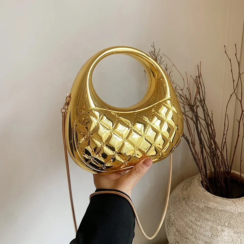 Fashion Women Acrylic Clutch Purse Half Moon Woman Bag Chain Shoulder Evening Handbag for Wedding Ladies Gold Moon Sling Purses