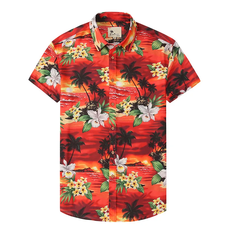 Mens No Pocket Hawaiian Shirts Casual Short Sleeve Button Down Beach Shirts