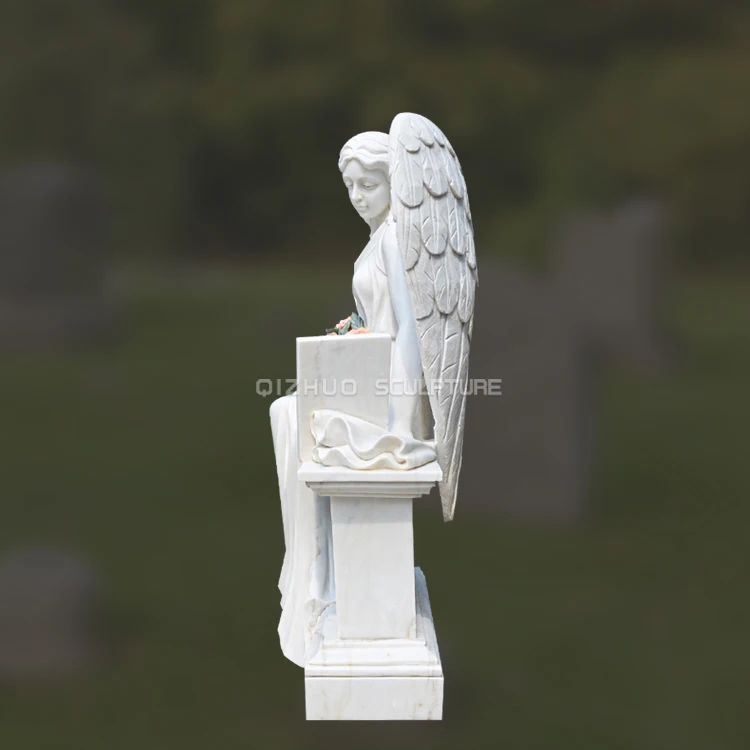 Hand Carved Cemetery Natural Stone Tombstone and Headstone Weeping Angel Marble Bench